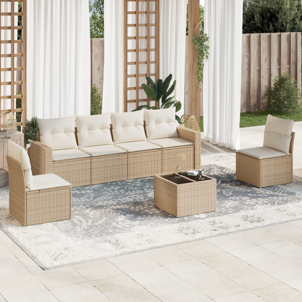 Vetonek Set sofás de jardín 7 piezas y cojines ratán sintético beige