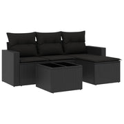 Vetonek Set de muebles de jardín 5 pzas y cojines ratán sintético negro