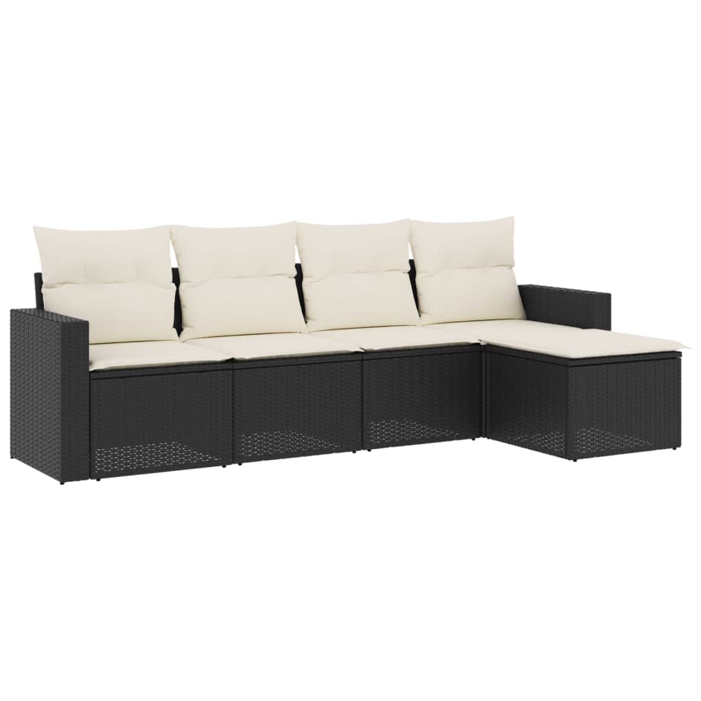 Vetonek Set de muebles de jardín 5 pzas y cojines ratán sintético negro
