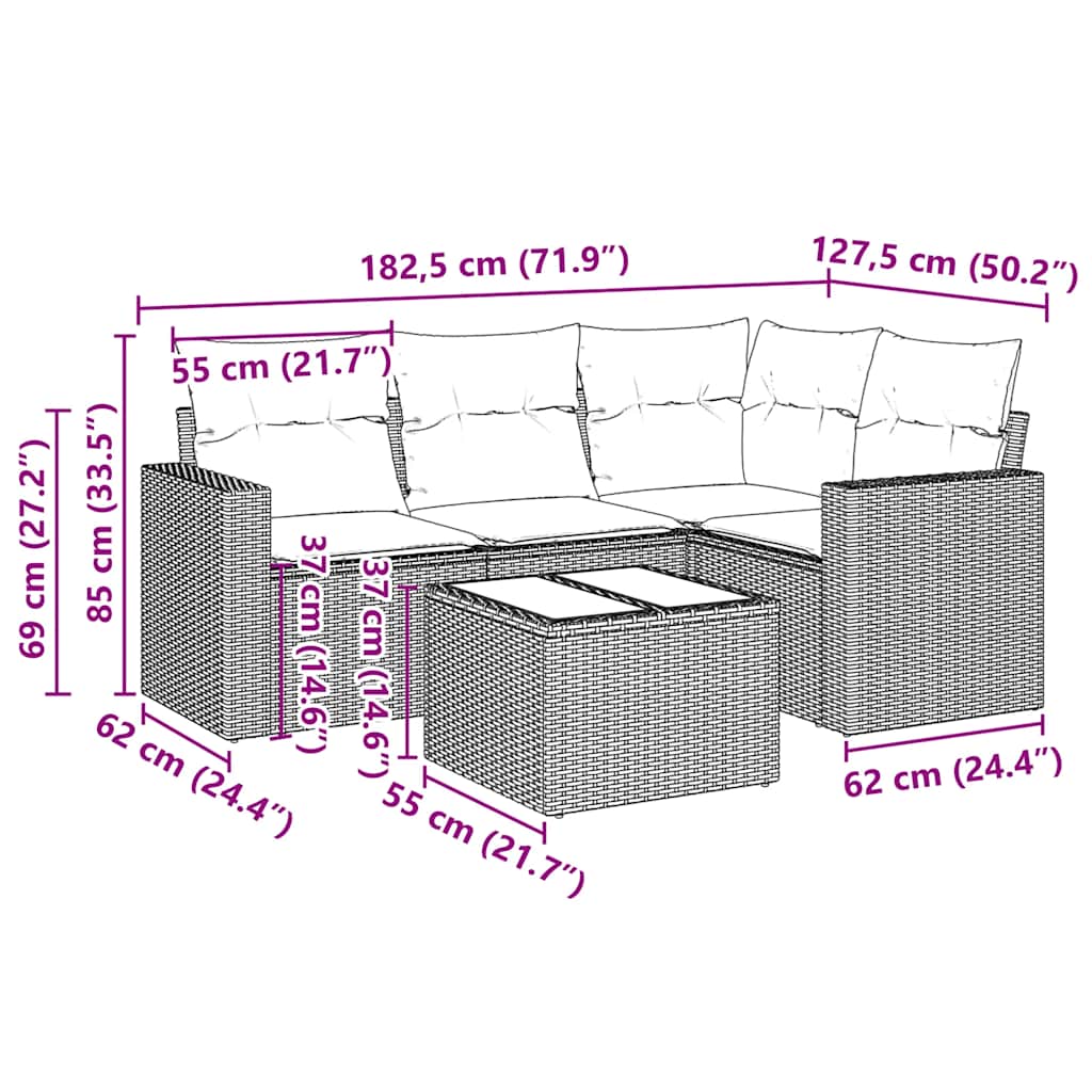 Set de muebles de jardín 5 pzas y cojines ratán sintético negro v2282 - Vetonek