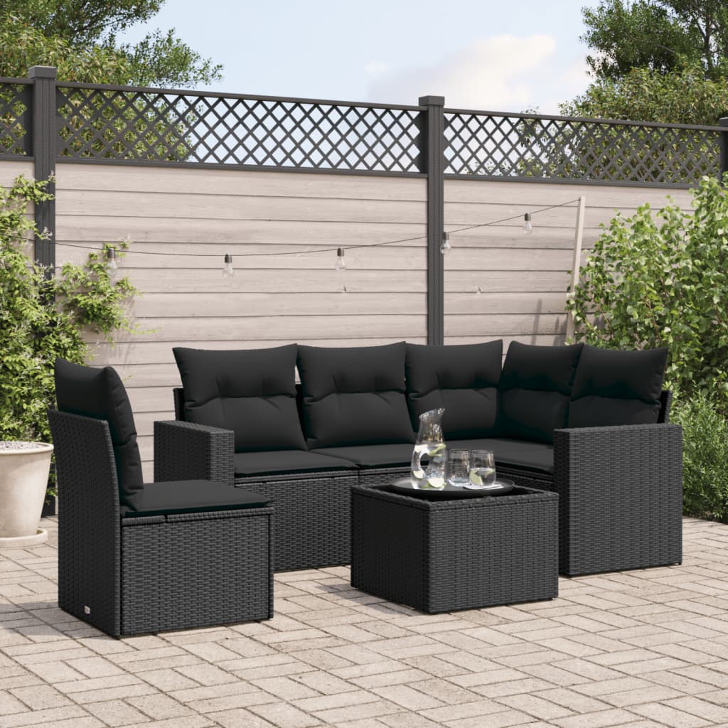 Vetonek Set muebles de jardín 6 piezas y cojines ratán sintético negro