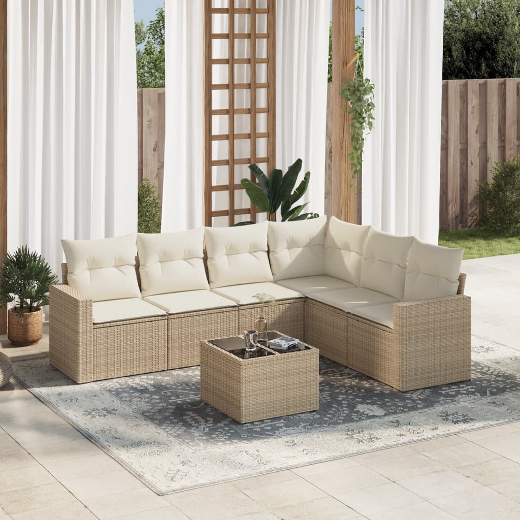 Vetonek Set sofás de jardín 7 piezas y cojines ratán sintético beige