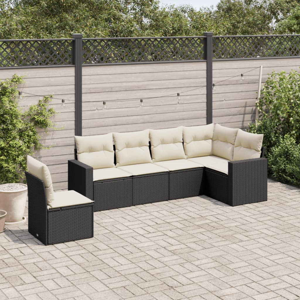 Vetonek Set muebles de jardín 6 piezas y cojines ratán sintético negro