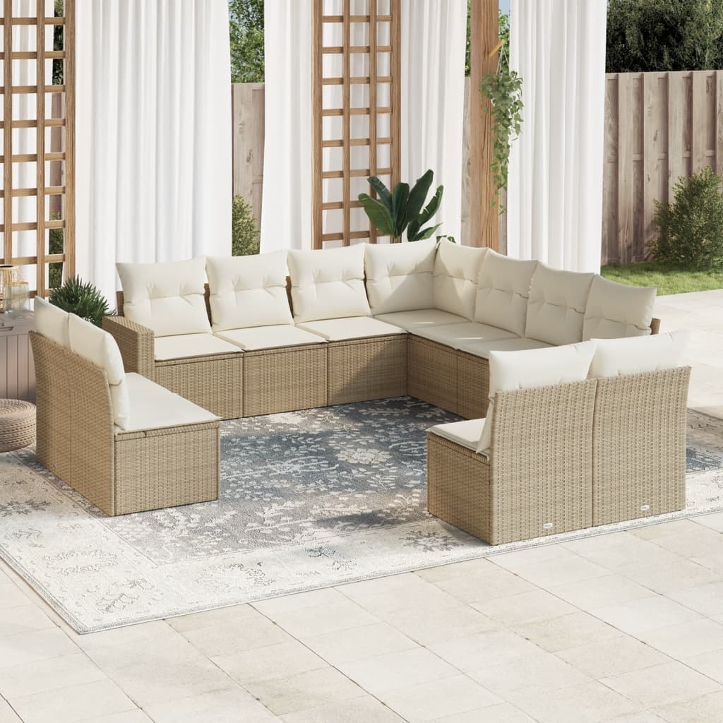 Vetonek Set de sofás de jardín 11pzas con cojines ratán sintético beige