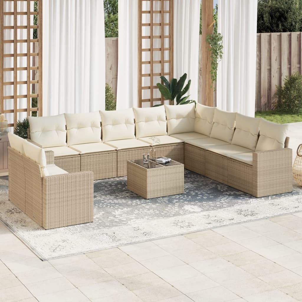 Vetonek Set de sofás de jardín 11pzas con cojines ratán sintético beige