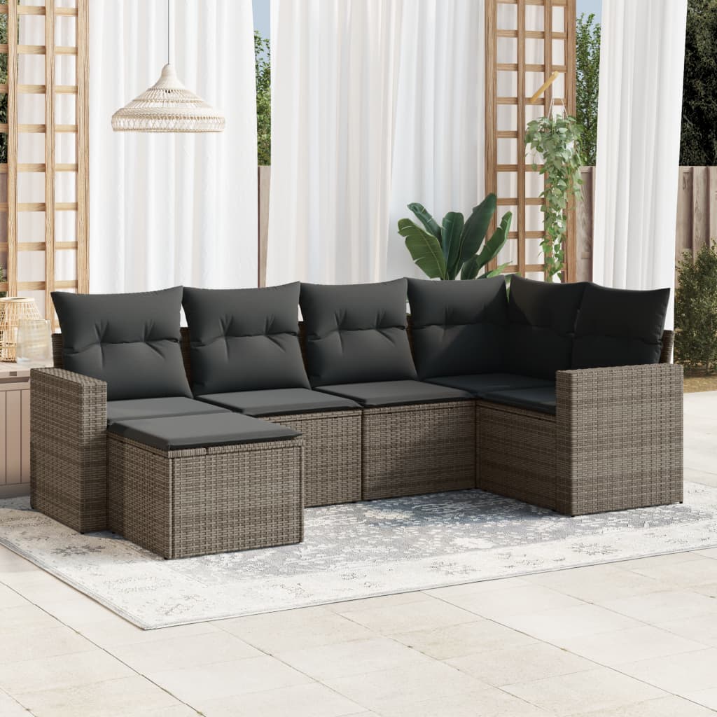 Vetonek Set de muebles de jardín 6 pzas y cojines ratán sintético gris