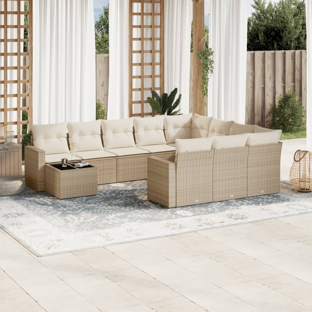 Vetonek Set de sofás de jardín 11pzas con cojines ratán sintético beige