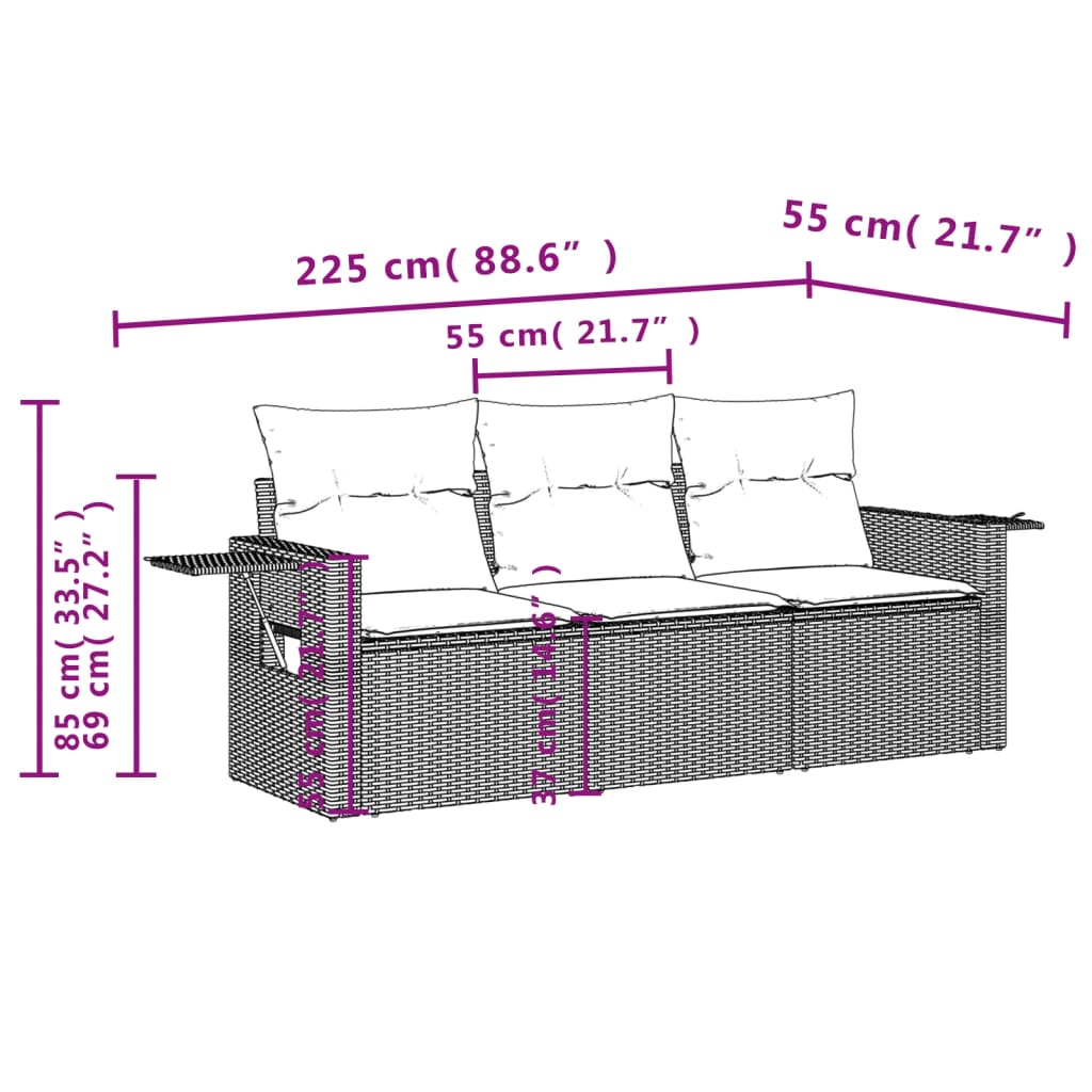 Gartensofasspiel mit Beige -Kissen 3 PCs Ratán Pe