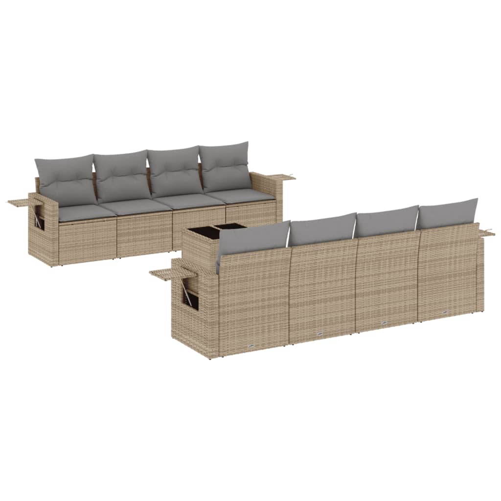 Set de sofás de jardín 9 pzas con cojines ratán sintético beige - Vetonek