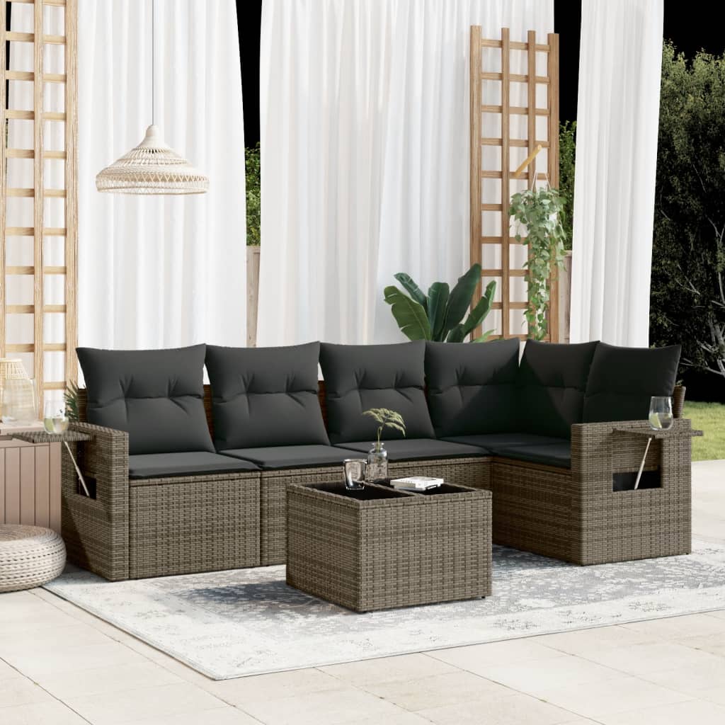 Vetonek Set de muebles de jardín 6 pzas y cojines ratán sintético gris