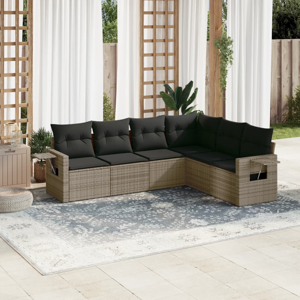 Vetonek Set de muebles de jardín 6 pzas y cojines ratán sintético gris