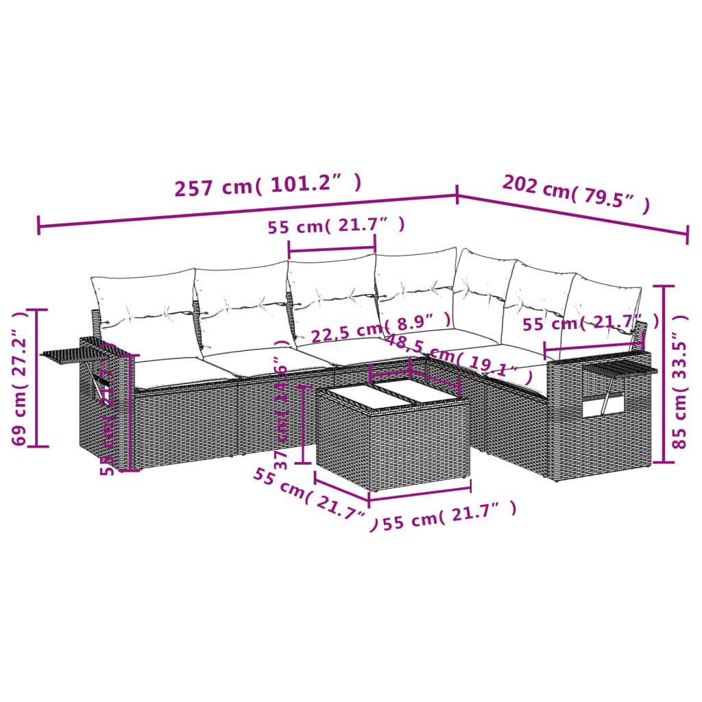 Set sofás de jardín 7 piezas y cojines ratán sintético beige - Vetonek