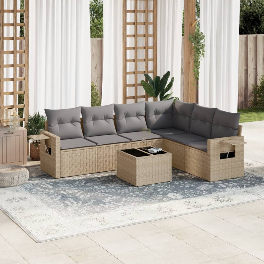 Vetonek Set sofás de jardín 7 piezas y cojines ratán sintético beige