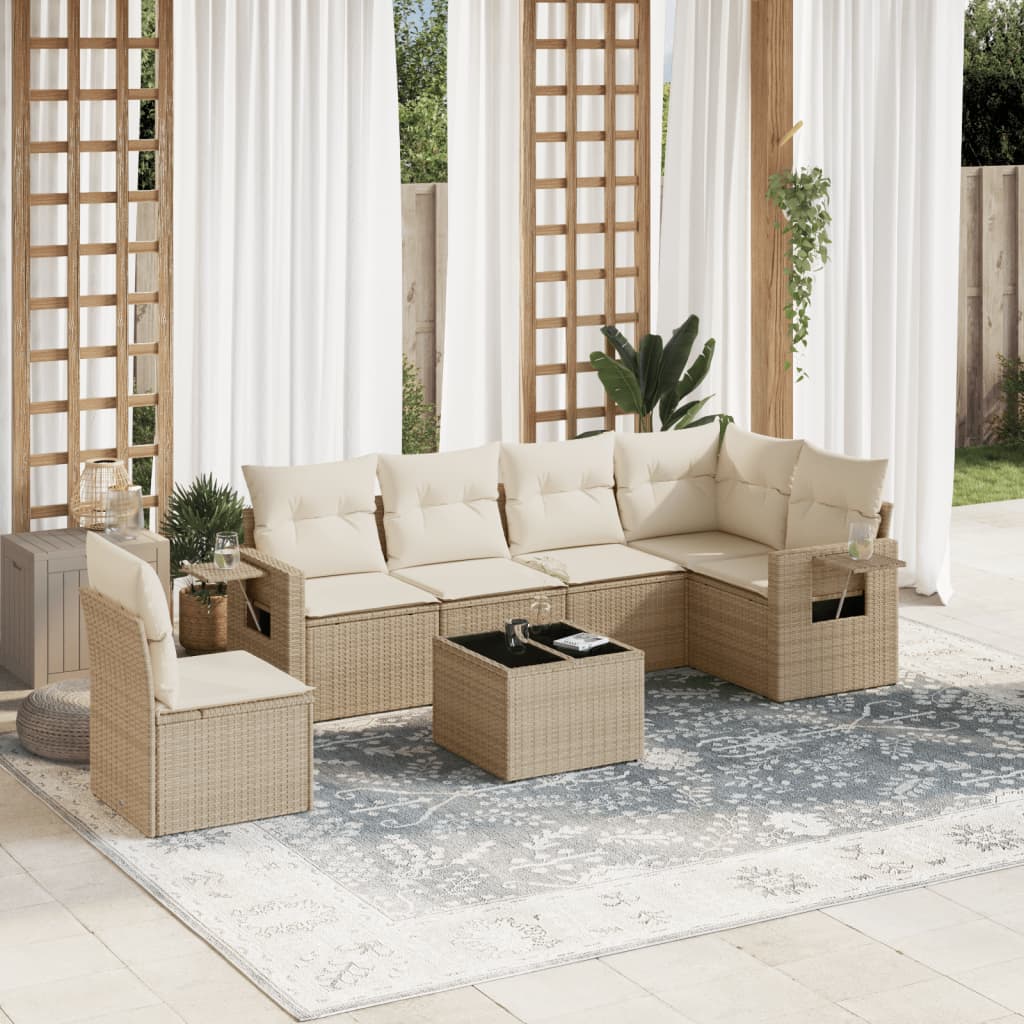 Vetonek Set sofás de jardín 7 piezas y cojines ratán sintético beige