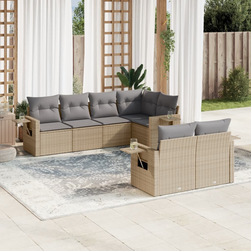 Vetonek Set sofás de jardín 7 piezas y cojines ratán sintético beige