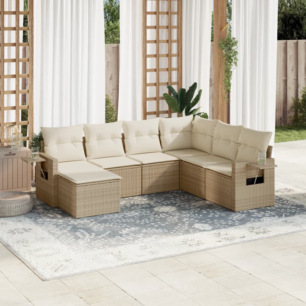 Vetonek Set sofás de jardín 7 piezas y cojines ratán sintético beige