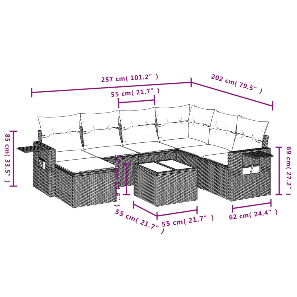 Garden sofas game with beige cushions 8 pcs ratán pe