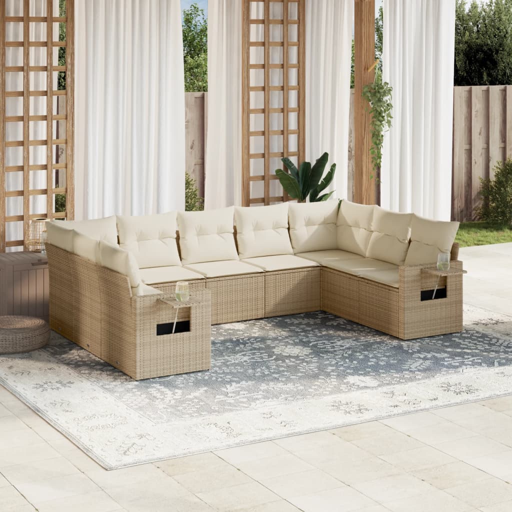 Vetonek Set de sofás de jardín 9 pzas con cojines ratán sintético beige