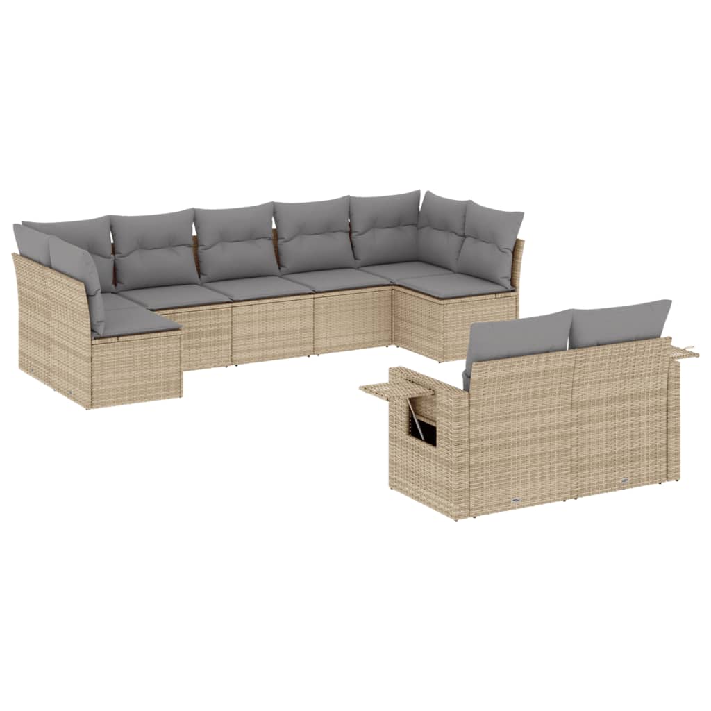 Set de sofás de jardín 9 pzas con cojines ratán sintético beige - Vetonek