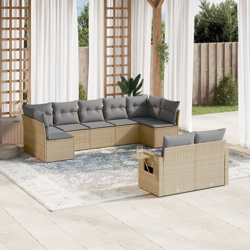 Vetonek Set de sofás de jardín 9 pzas con cojines ratán sintético beige