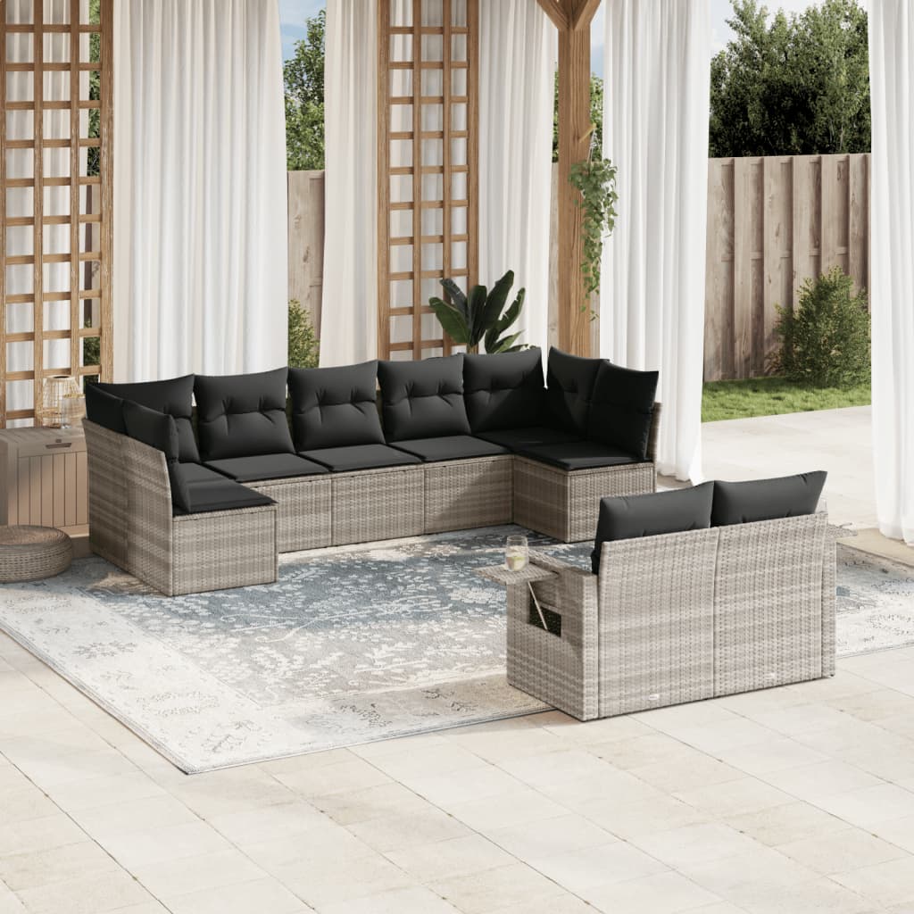 Vetonek Set muebles jardín 9 pzas y cojines ratán sintético gris claro