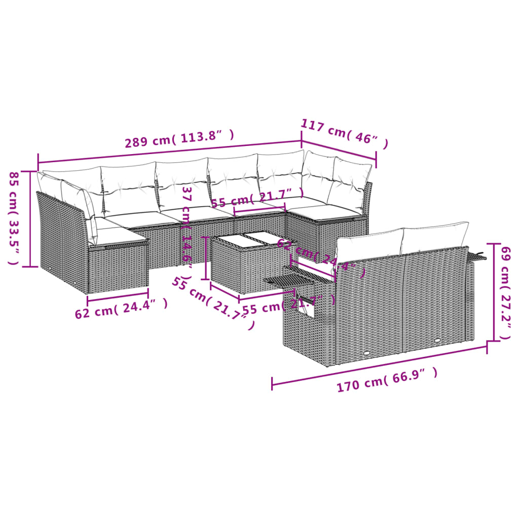 Les canapés de jardinage 10 pcs coussins noirs synthétiques