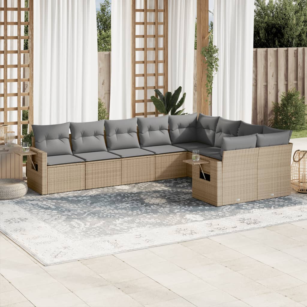 Gartensofas Set 9 PCs mit beige synthetischen Kissen