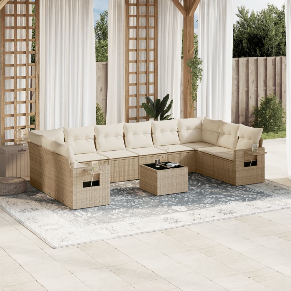 Vetonek Set de sofás de jardín 11pzas con cojines ratán sintético beige