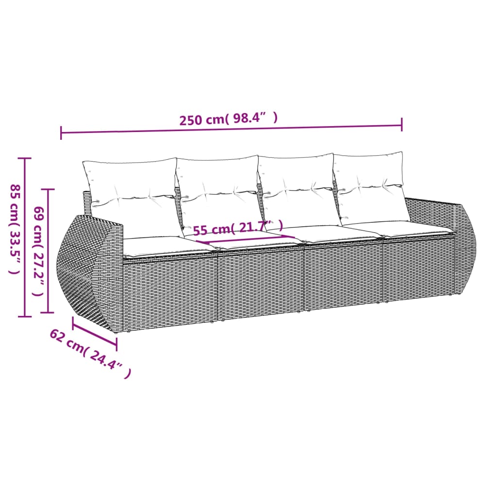 4 PCS Sofas de jardin Ensemble et coussins de rotin synthétique gris