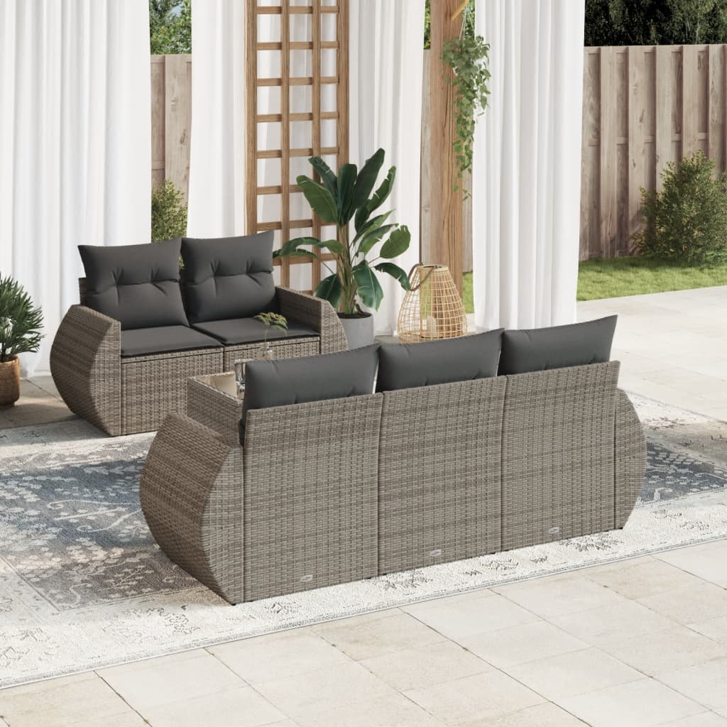 Vetonek Set de muebles de jardín 6 pzas y cojines ratán sintético gris