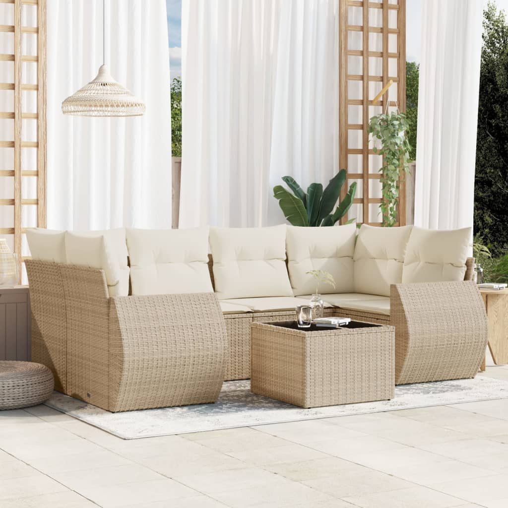 Vetonek Set sofás de jardín 7 piezas y cojines ratán sintético beige