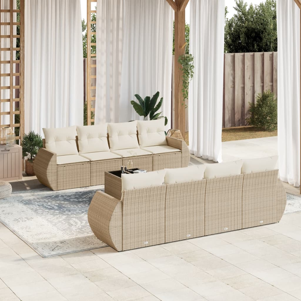 Vetonek Set de sofás de jardín 9 pzas con cojines ratán sintético beige