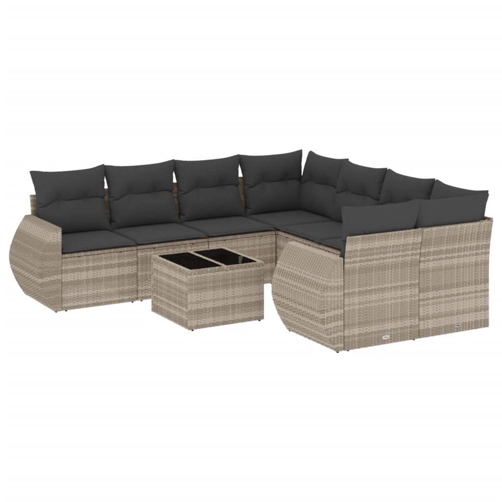 Set muebles jardín 9 pzas y cojines ratán sintético gris claro - Vetonek