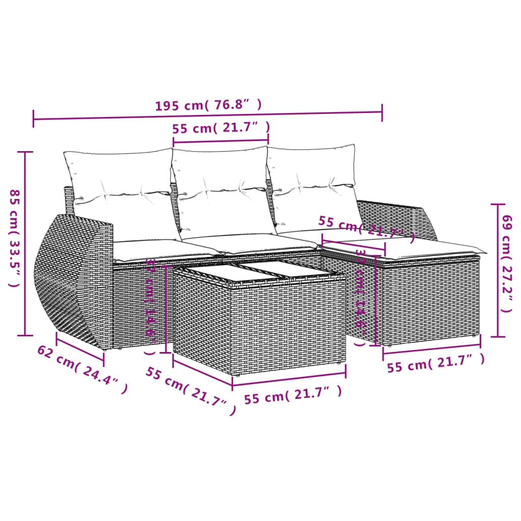 Garden Sofas Game 5 Pzas Ratán Synthetic Beige