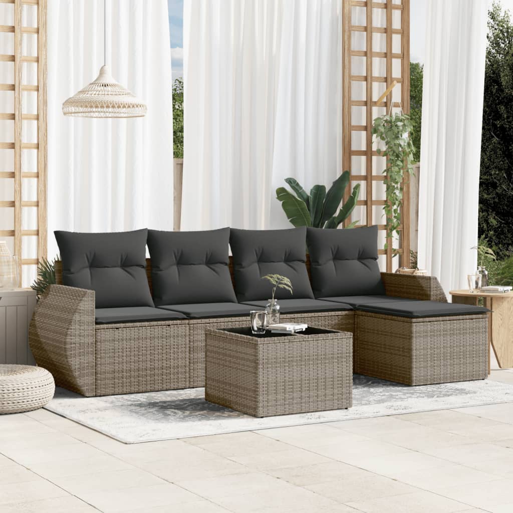 Vetonek Set de muebles de jardín 6 pzas y cojines ratán sintético gris