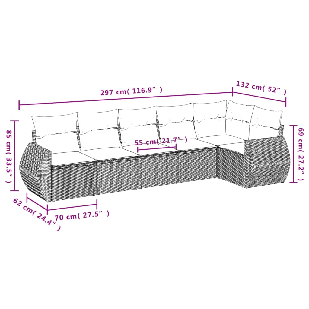 Set sofás de jardín 6 piezas y cojines ratán sintético marrón - Vetonek