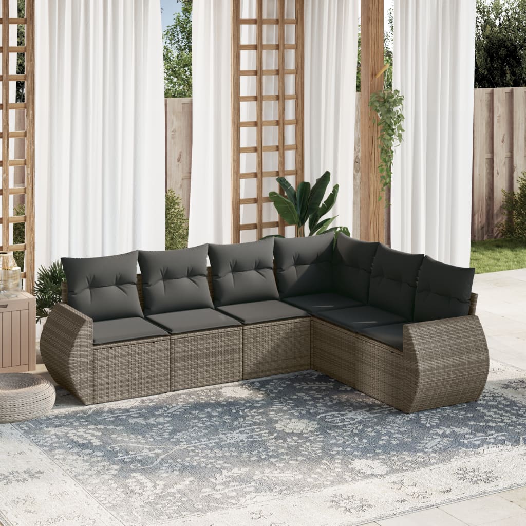 Vetonek Set de muebles de jardín 6 pzas y cojines ratán sintético gris