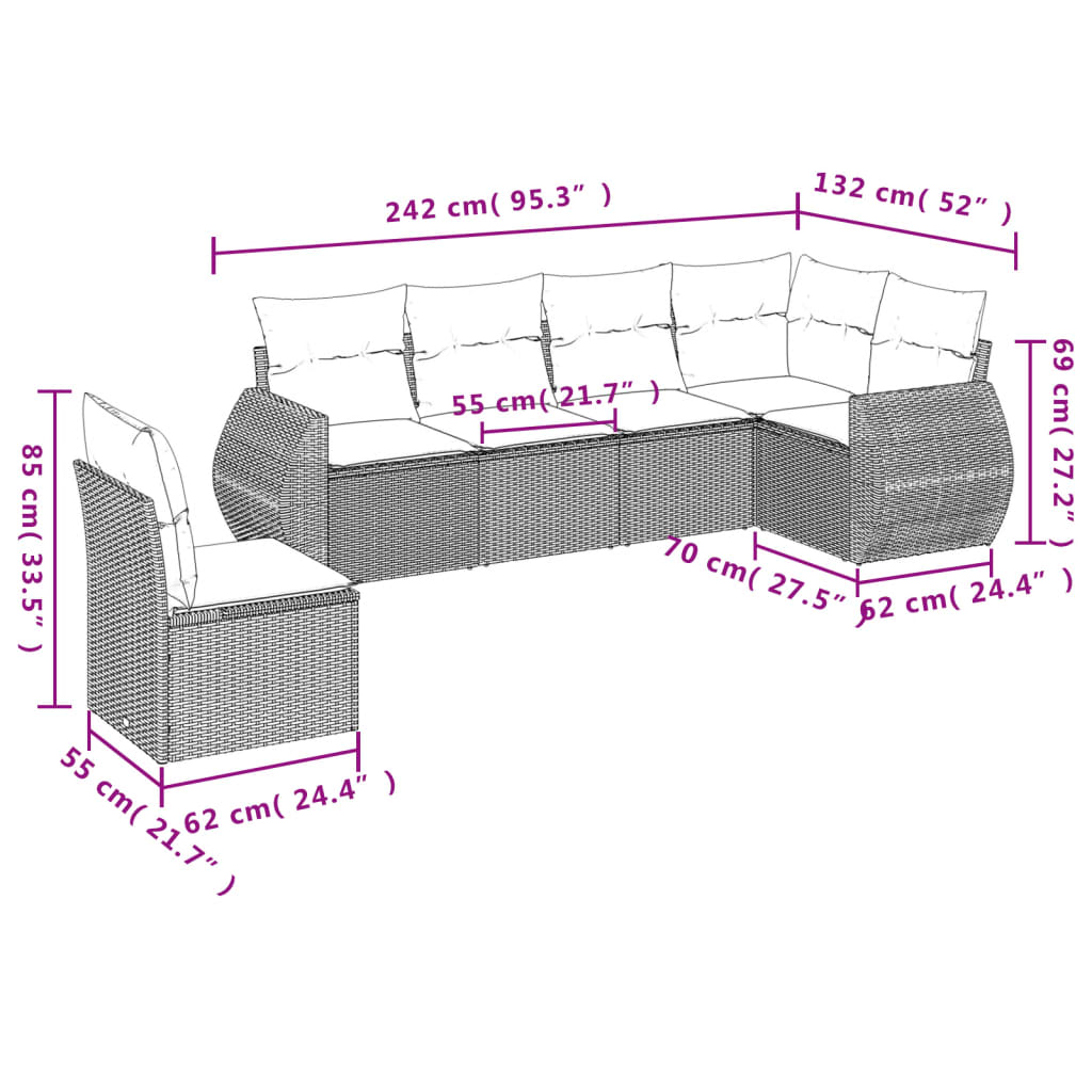 Jeu de canapés de jardin avec 6 pcs synthétiques coussins beige