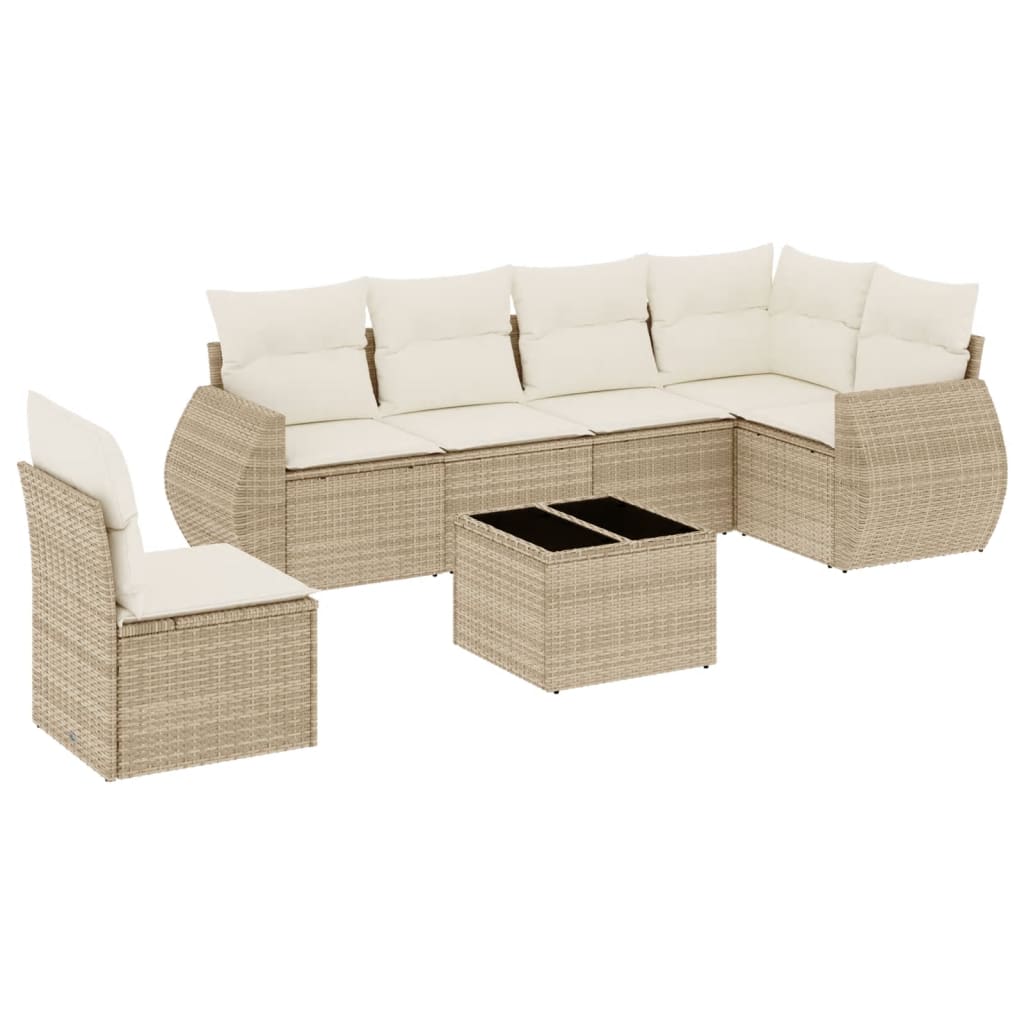 Set sofás de jardín 7 piezas y cojines ratán sintético beige