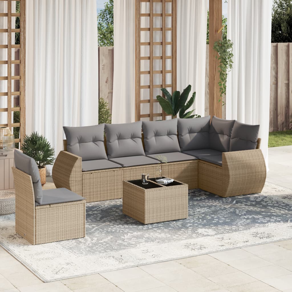 Vetonek Set sofás de jardín 7 piezas y cojines ratán sintético beige