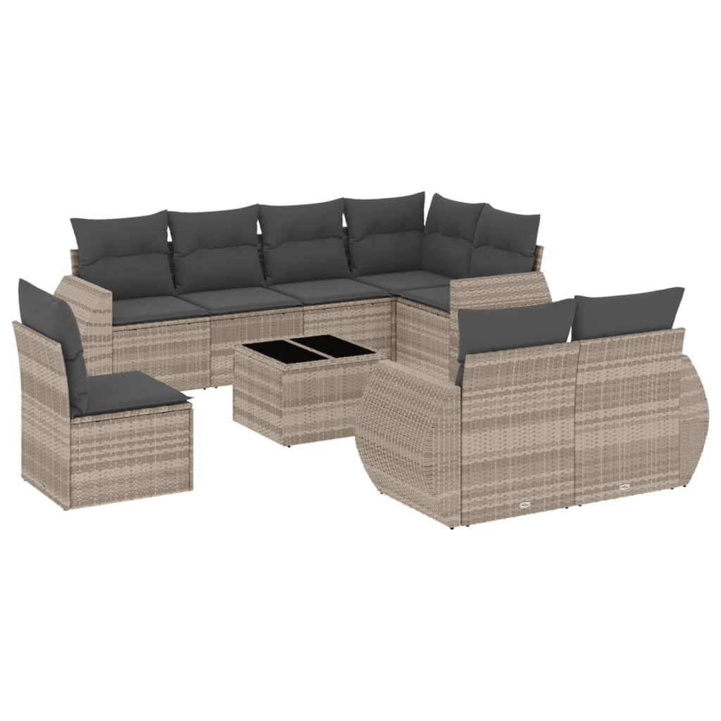 Set muebles jardín 9 pzas y cojines ratán sintético gris claro