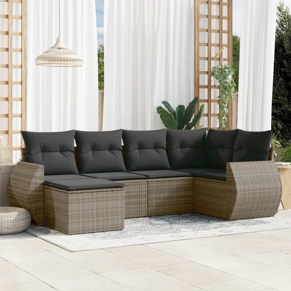 Vetonek Set de muebles de jardín 6 pzas y cojines ratán sintético gris