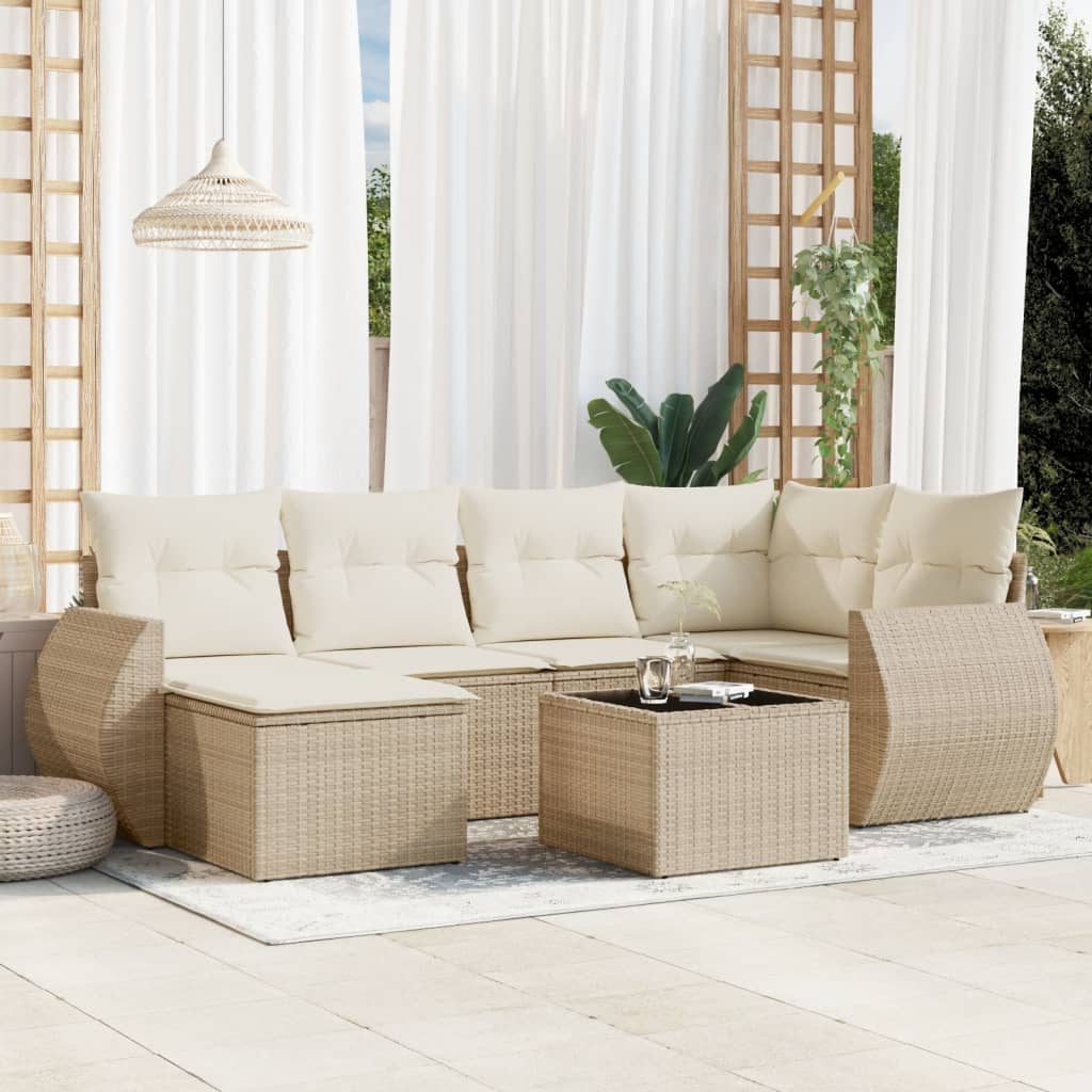 Vetonek Set sofás de jardín 7 piezas y cojines ratán sintético beige