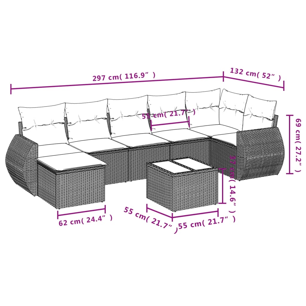 Set sofás de jardín 8 piezas y cojines ratán sintético marrón - Vetonek