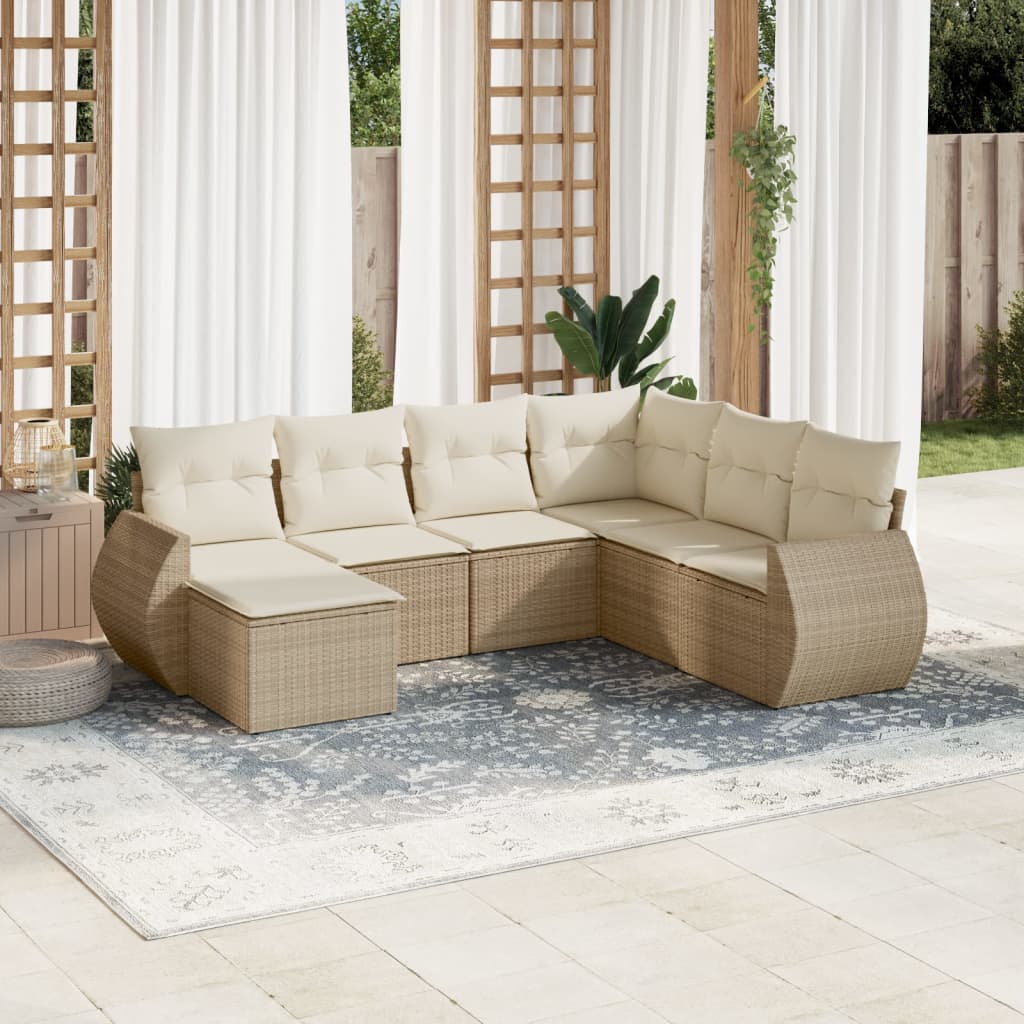 Vetonek Set sofás de jardín 7 piezas y cojines ratán sintético beige