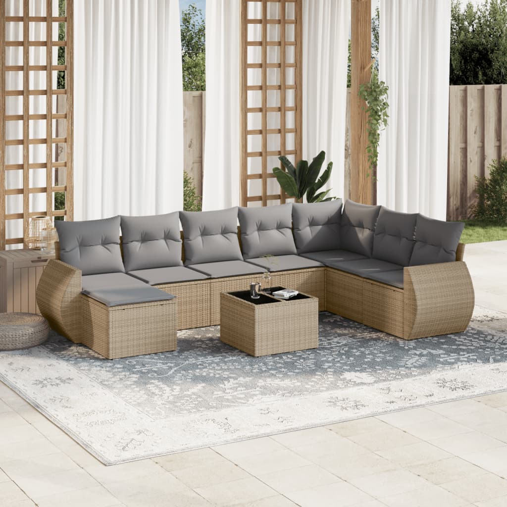 Ensemble canapé de jardin 9 pièces avec coussins en rotin synthétique beige V0810 Vetonek