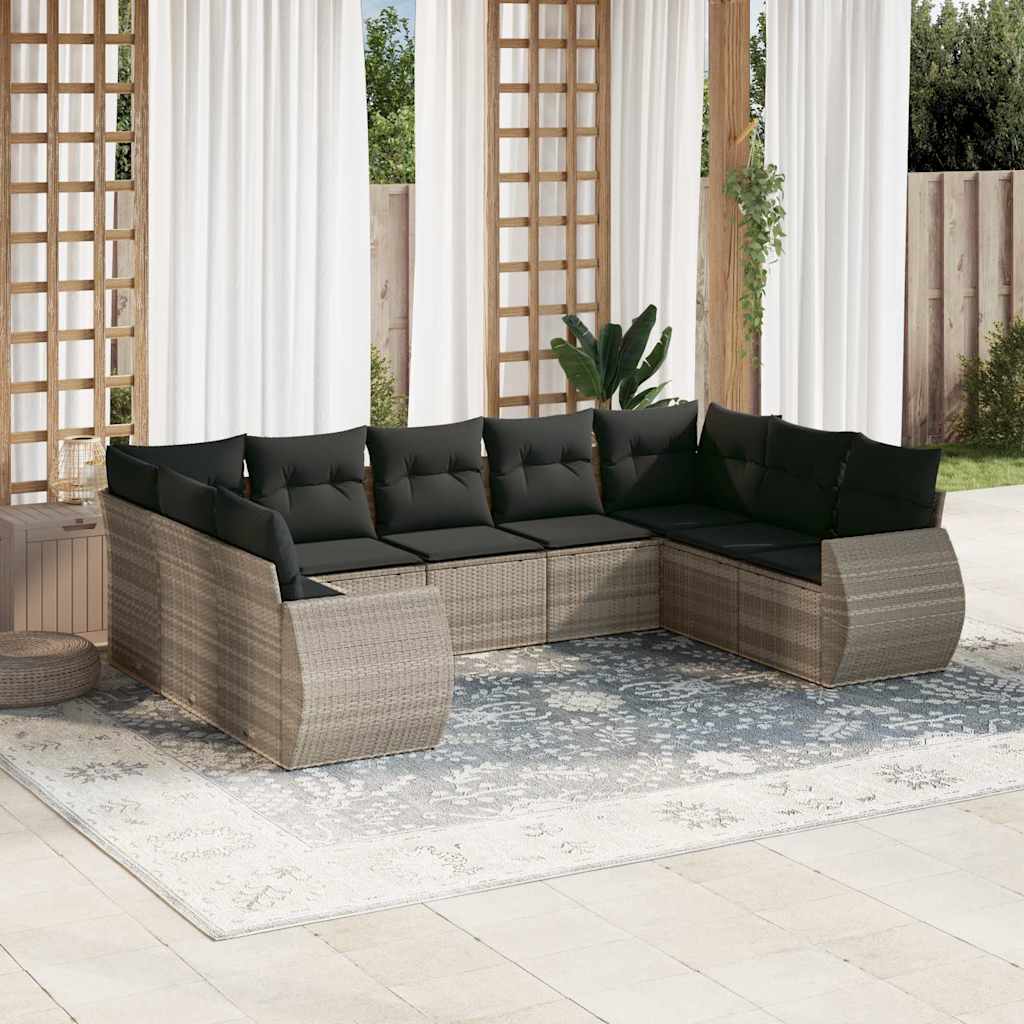 Vetonek Set muebles jardín 9 pzas y cojines ratán sintético gris claro