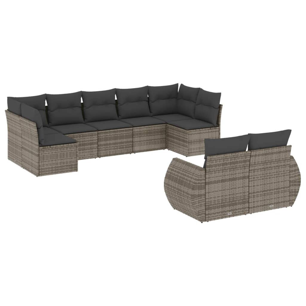 Garden furniture set and gray synthetic rattan cushions