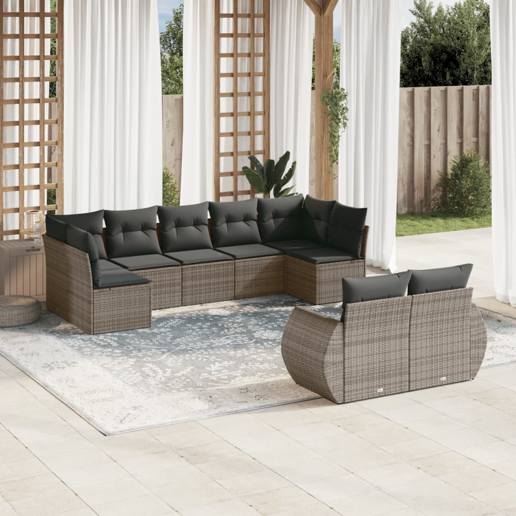 Garden furniture set and gray synthetic rattan cushions