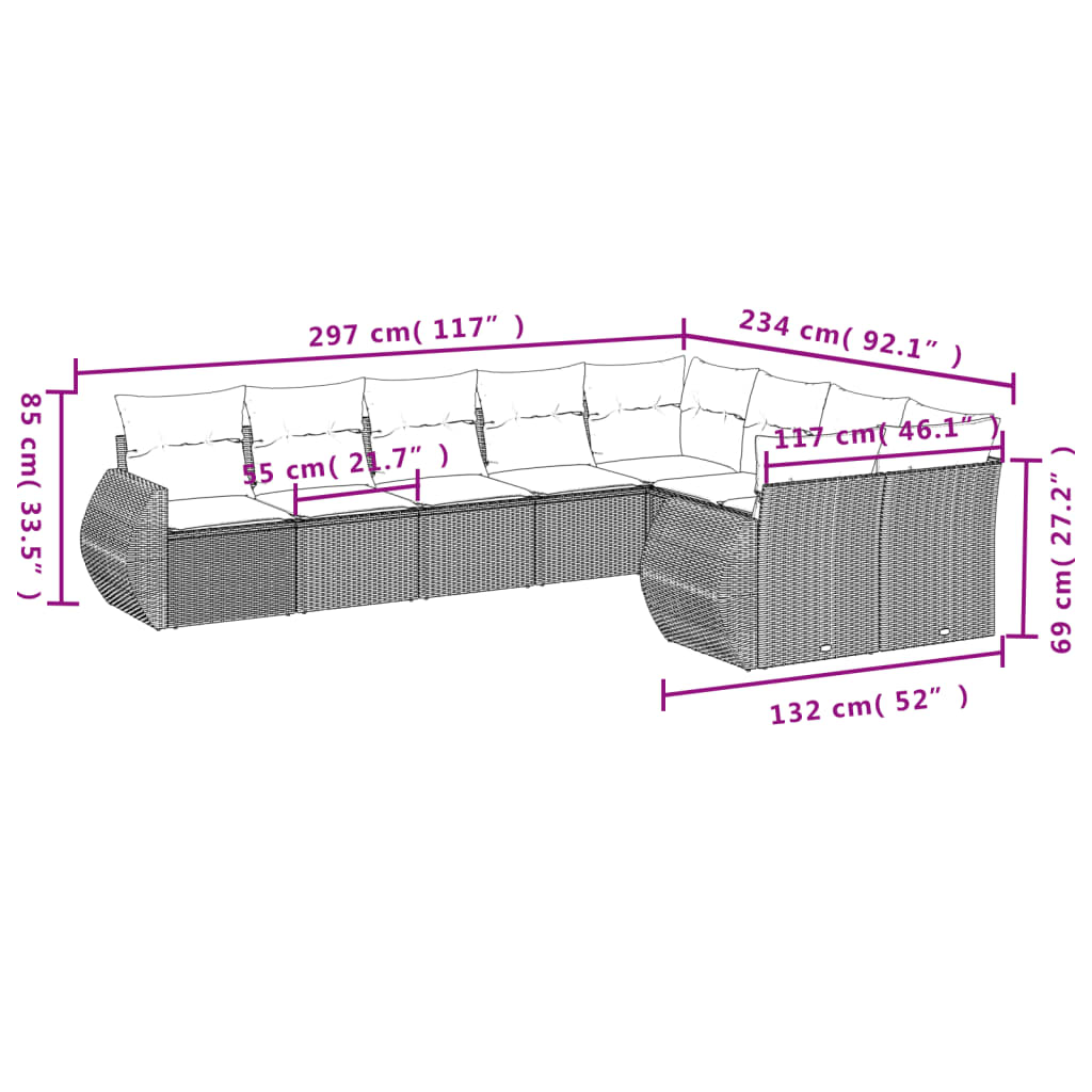 Set muebles jardín 9 pzas y cojines ratán sintético gris claro - Vetonek